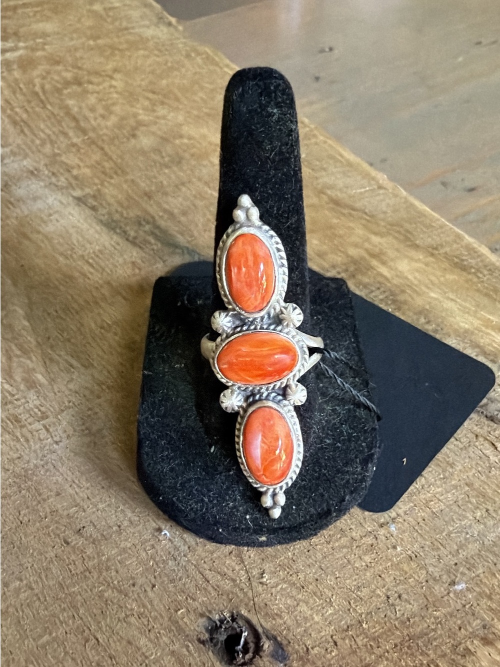 Women's Orange Spiney Sterling Silver Triple Oval Ring